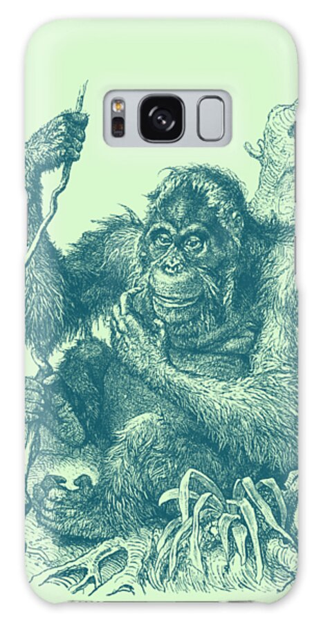 Orangutan Galaxy Case featuring the digital art Orangutan in blue by Madame Memento
