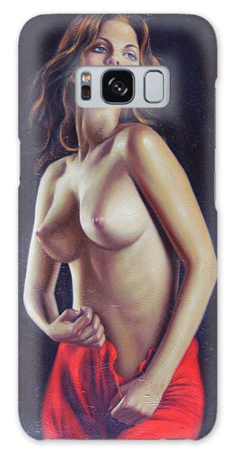 Original Oil Painting Art Galaxy Case featuring the painting Original Oil Painting Body Art -nude Girl On Canvas By Hongtao by Hongtao Huang