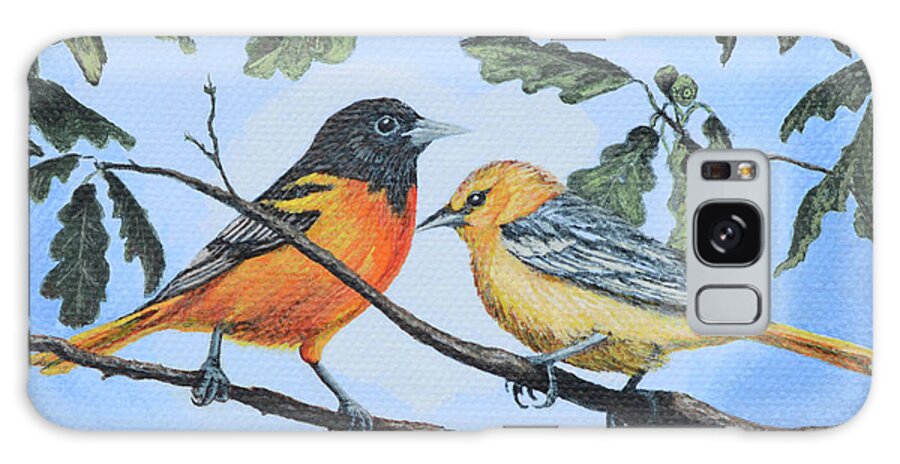 Birds Galaxy Case featuring the painting Oriole Birds on White Oak Tree by Aicy Karbstein