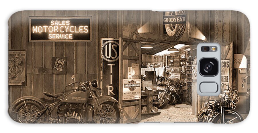 Motorcycle Galaxy Case featuring the photograph Outside The Old Motorcycle Shop - Spia by Mike McGlothlen
