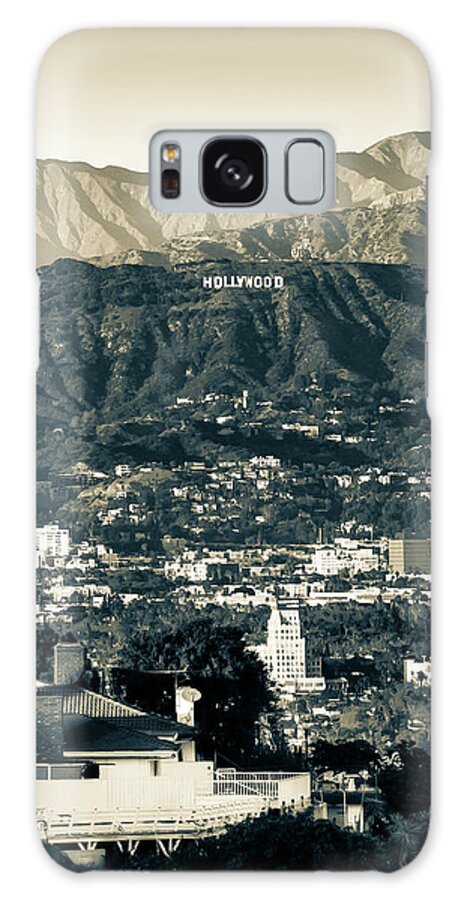 Hollywood Hills Galaxy Case featuring the photograph Overlooking Hollywood Hills And The Santa Monica Mountains - Sepia Edition by Gregory Ballos