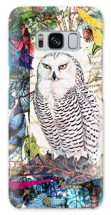 Snowy Owl Galaxy Case featuring the mixed media Owl Laureate by Deborah Cherrin