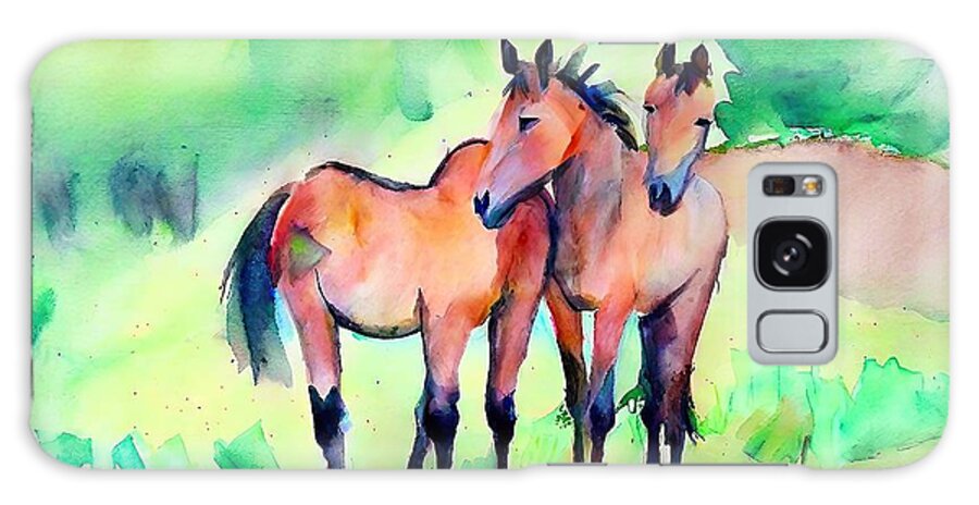 Horse Galaxy Case featuring the painting Painting Bodmin Moor Wild Horses horse animal nat by N Akkash