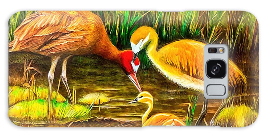 Bird Galaxy Case featuring the painting Painting Sandhill Cranes And A Baby bird illustra by N Akkash