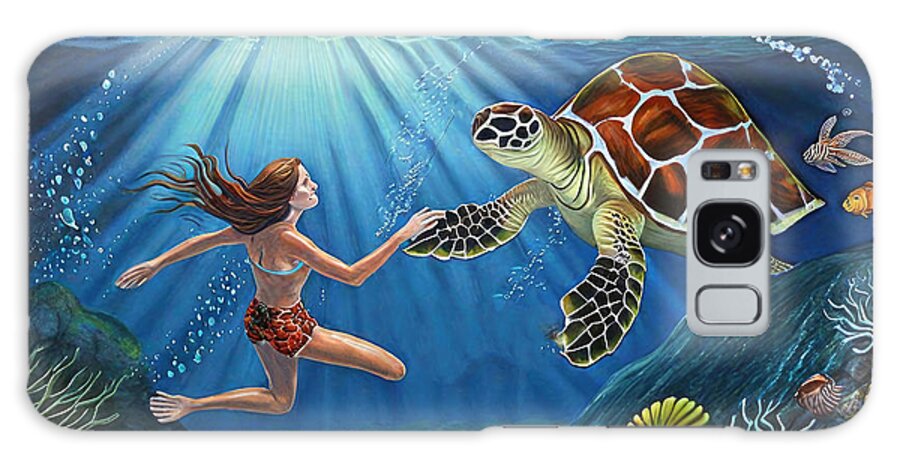 Turtle Galaxy Case featuring the painting Painting Under The Sea turtle aquatic background by N Akkash