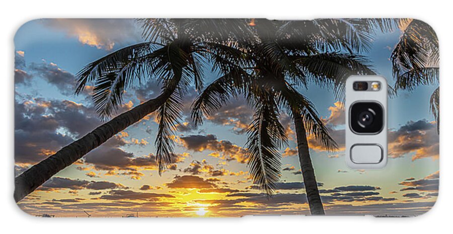 Sun Galaxy Case featuring the photograph Palm and Pier Sunrise by Tom Claud