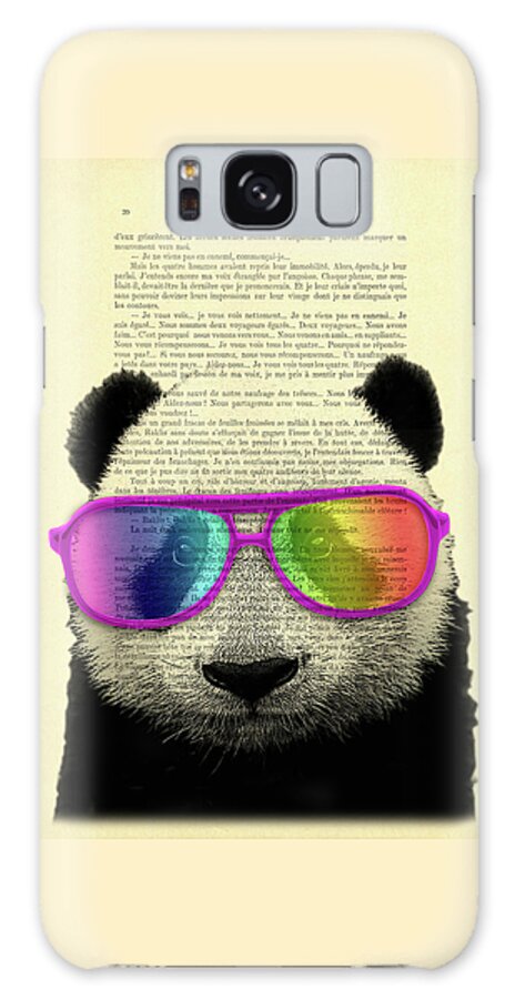 Panda Galaxy Case featuring the mixed media Panda bear with cool sunglasses, wildlife animal with rainbow glasses by Madame Memento