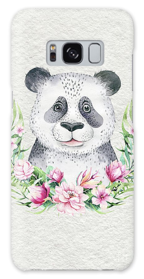 Panda Galaxy Case featuring the painting Panda Bear With Flowers by Nursery Art