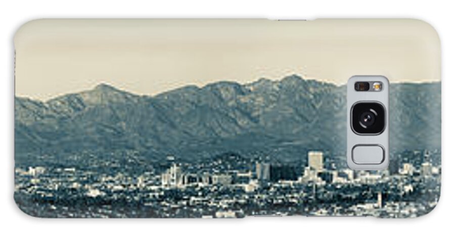 Hollywood Hills Galaxy Case featuring the photograph Panorama From The Hollywood Hills Sign To Downtown Los Angeles Skyline - Sepia by Gregory Ballos