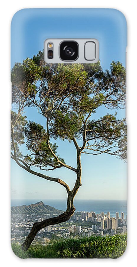 Aerial Galaxy Case featuring the photograph Panorama of Waikiki and Honolulu with large tree by Steven Heap