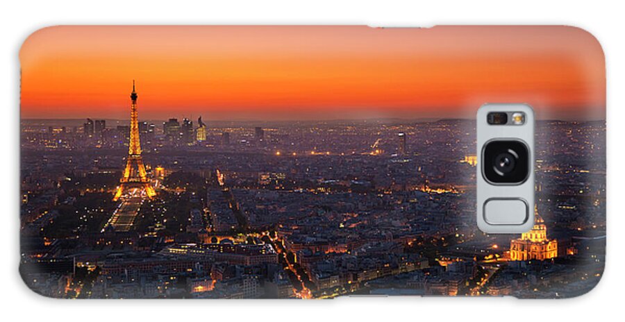 Paris Skyline Galaxy Case featuring the photograph Paris Skyline at Sunset by Neale And Judith Clark