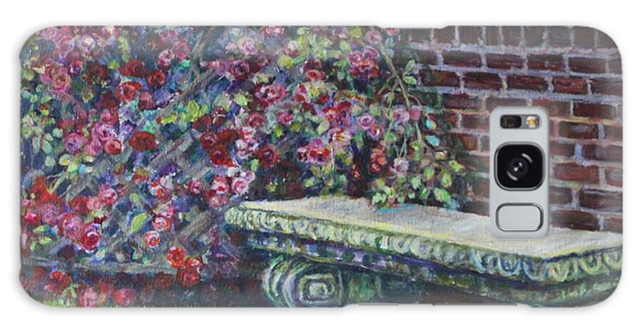 Garden Scene Galaxy Case featuring the painting Peaceful Place Of Roses by Veronica Cassell vaz