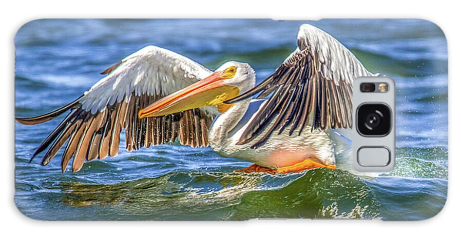 Grand Lake Galaxy Case featuring the photograph Pelican Lift Off by David Wagenblatt