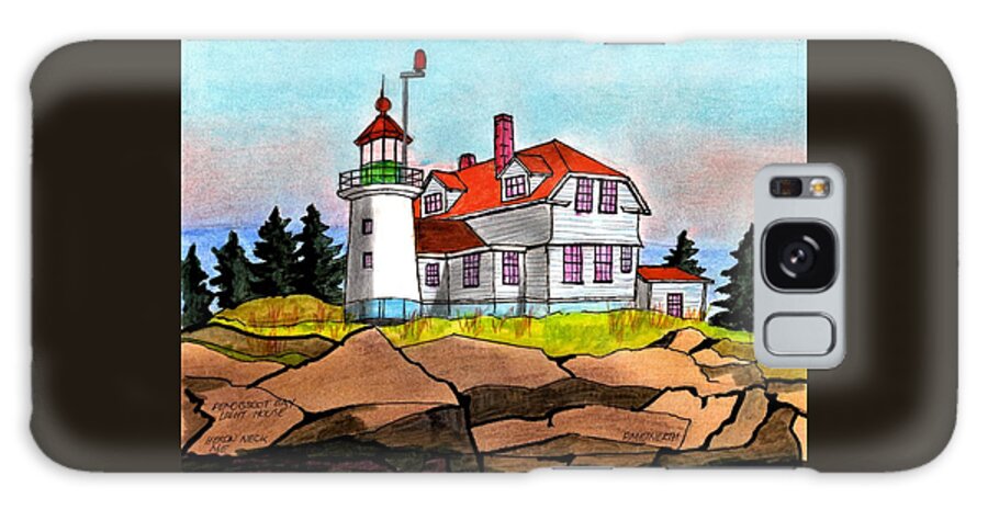 Paul Mienerth Galaxy Case featuring the drawing Penobscot Bay Lighthouse by Paul Meinerth