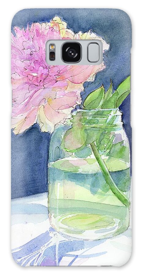 Watercolor Paintings Galaxy Case featuring the painting Peony in a jar by Rebecca Matthews