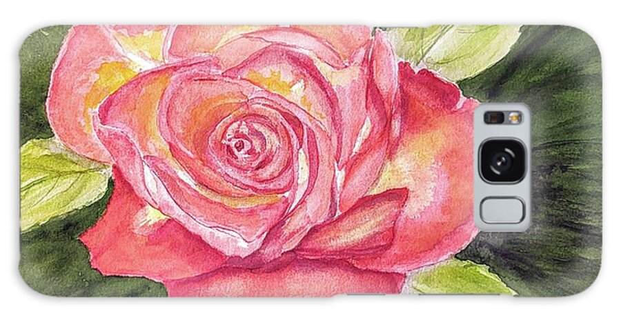 Rose Galaxy Case featuring the painting Perfect Moment Rose - Watercolor by Claudette Carlton