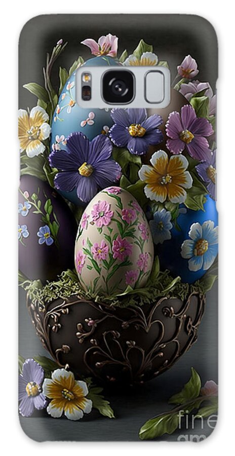 Photorealistic Galaxy Case featuring the digital art Photorealistic Easter Splendor, Egg Bouquet Exuding Spring's Beauty by Jeff Creation
