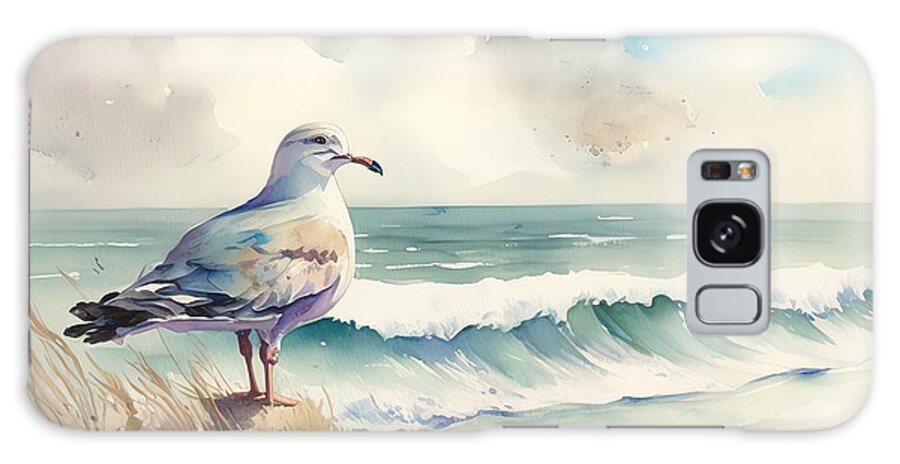 Grey Galaxy Case featuring the painting Pigeon On Rocket At Beach by N Akkash