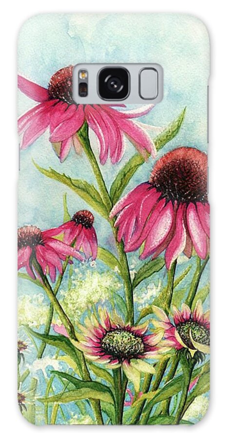 Flower Galaxy Case featuring the painting Pink Coneflowers by Janine Riley