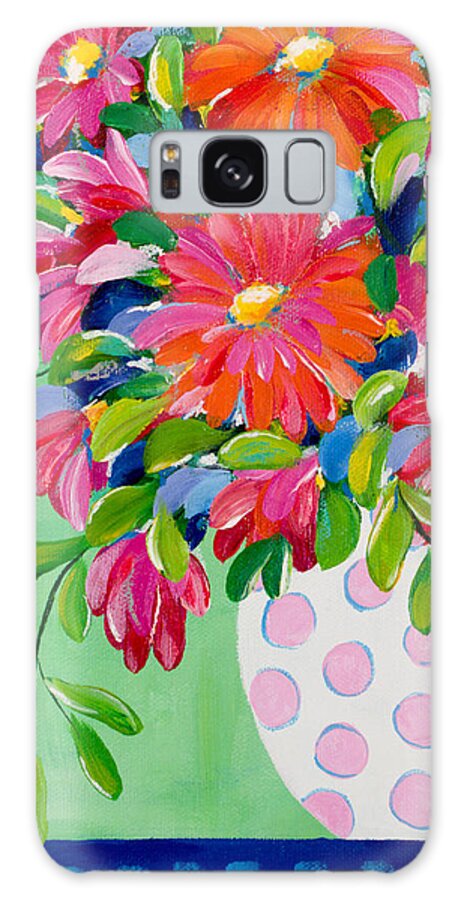 Flowers Galaxy Case featuring the painting Pink Dotted Vase by Beth Ann Scott