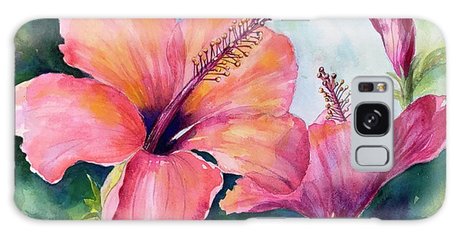 Pink Galaxy Case featuring the painting Pink Hibiscus by Hilda Vandergriff