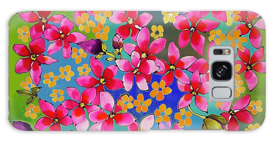Karla Kay Art Galaxy Case featuring the painting Pink magnolia on green hues by Karla Kay Benjamin