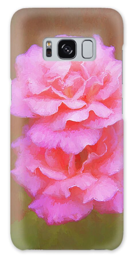 Artistic Galaxy Case featuring the photograph Pink painterly roses against a textured background by Sue Leonard
