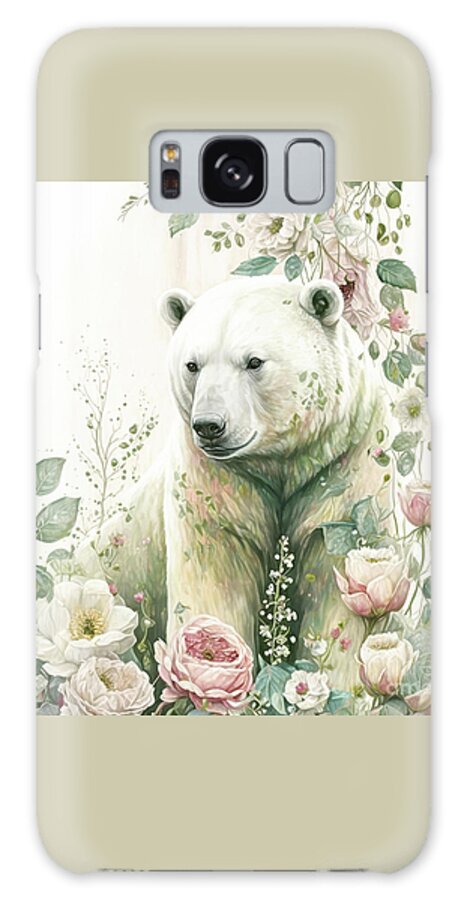 Polar Bear Galaxy Case featuring the painting Pink Rose Polar Bear 2 by Tina LeCour