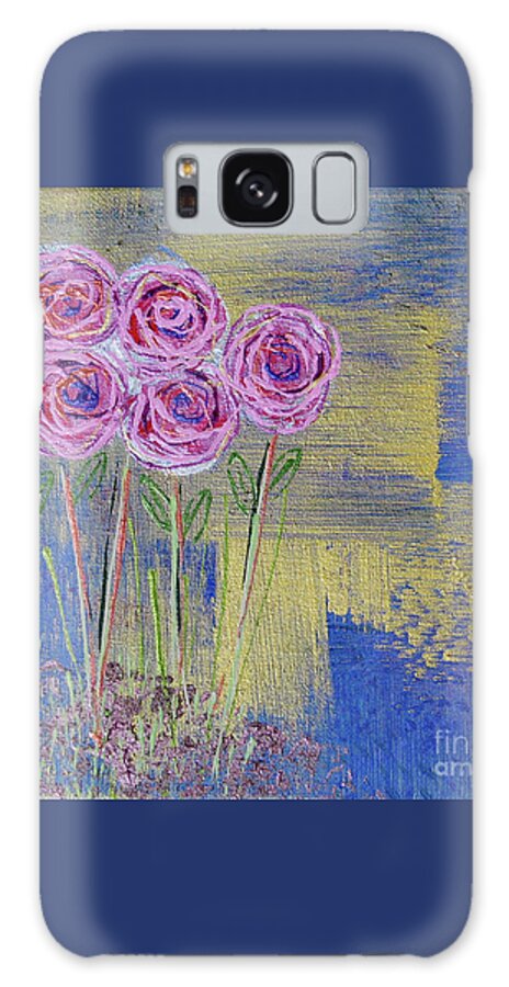 Rose Galaxy Case featuring the painting Pink Roses Stand Tall by Corinne Carroll