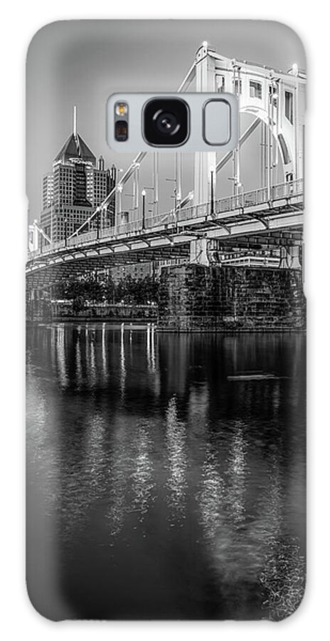 Pittsburgh Skyline Galaxy Case featuring the photograph Pittsburgh City Skyline And Clemente Bridge - Black and White by Gregory Ballos