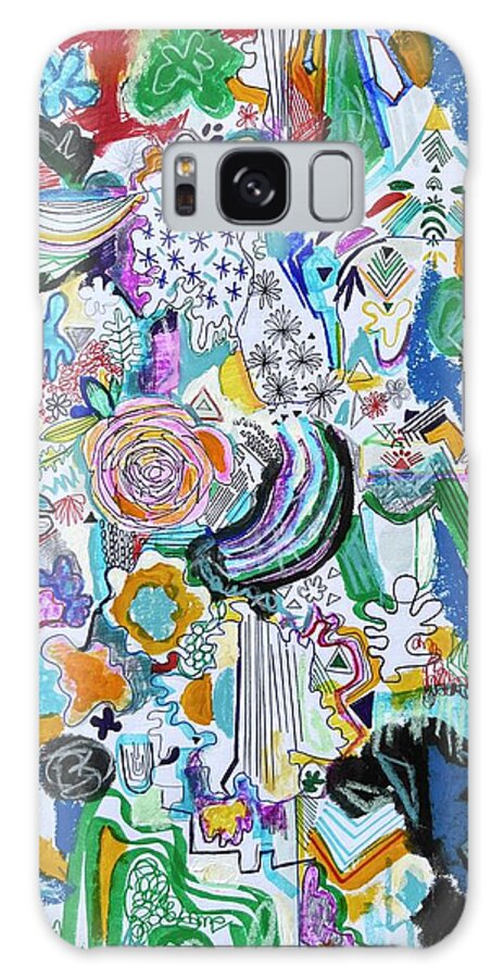 Moon Abstract Galaxy Case featuring the mixed media Playful Garden by Rosalina Bojadschijew