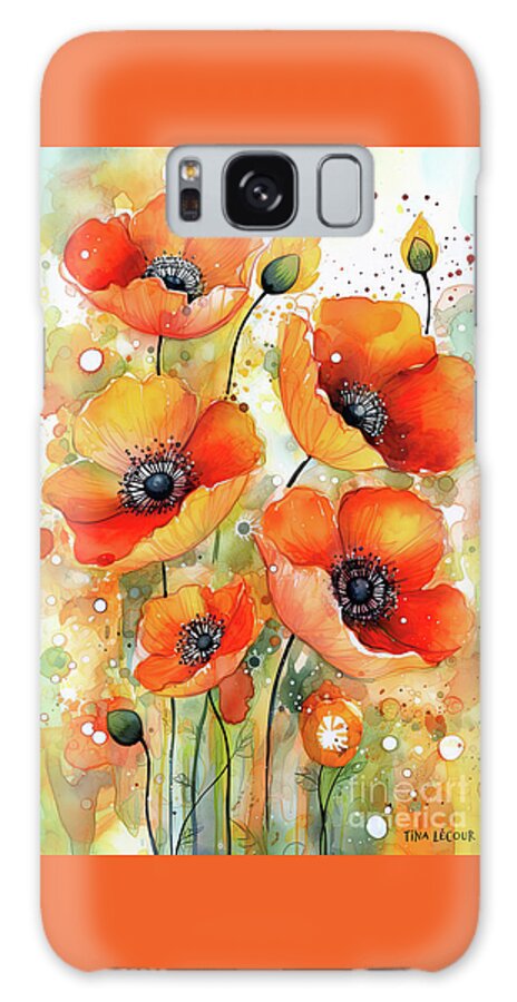Orange Poppy Galaxy Case featuring the painting Pleasant Poppies by Tina LeCour