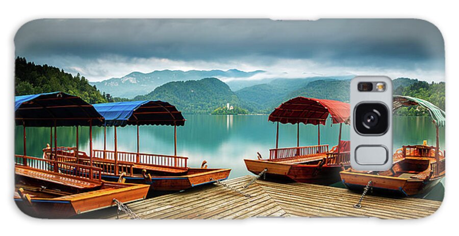 Bled Galaxy Case featuring the photograph Pletna Boats at Lake Bled by Ian Middleton