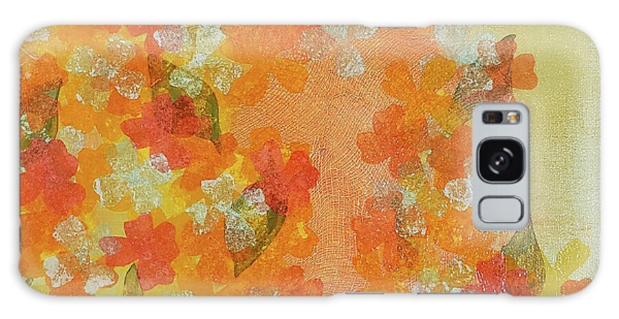 Abstract Painting Galaxy Case featuring the mixed media PLUMERIA FLOWERS Abstract Collage in Orange Yellow Mango Sage Green by Lynnie Lang