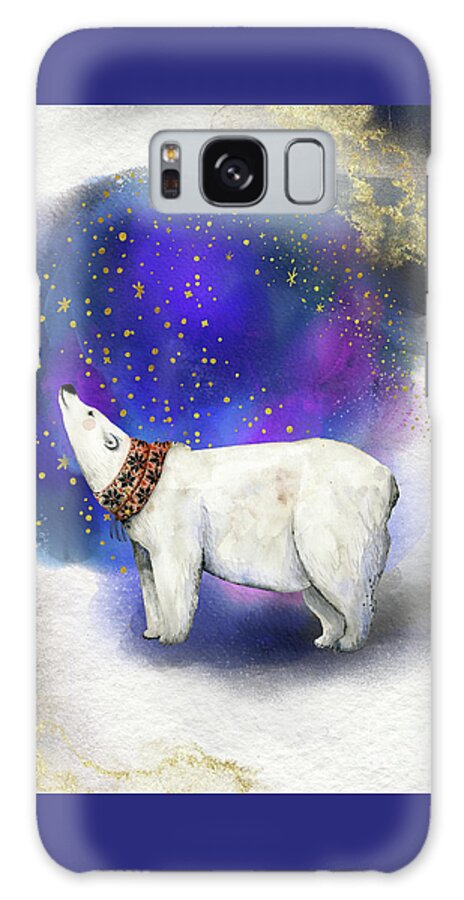 Polar Bear Galaxy Case featuring the painting Polar Bear With Golden Stars by Garden Of Delights