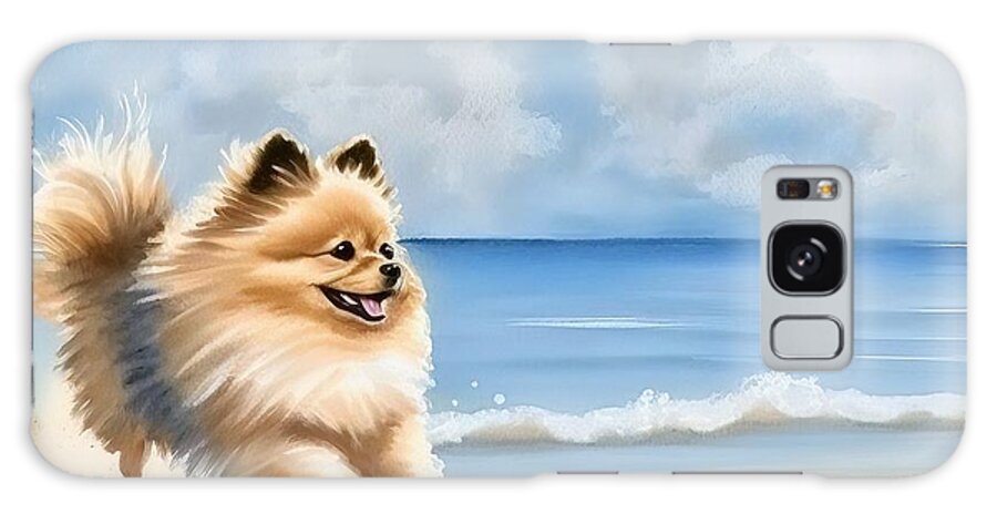 Pomeranian Galaxy Case featuring the painting Pomeranian at beach by N Akkash