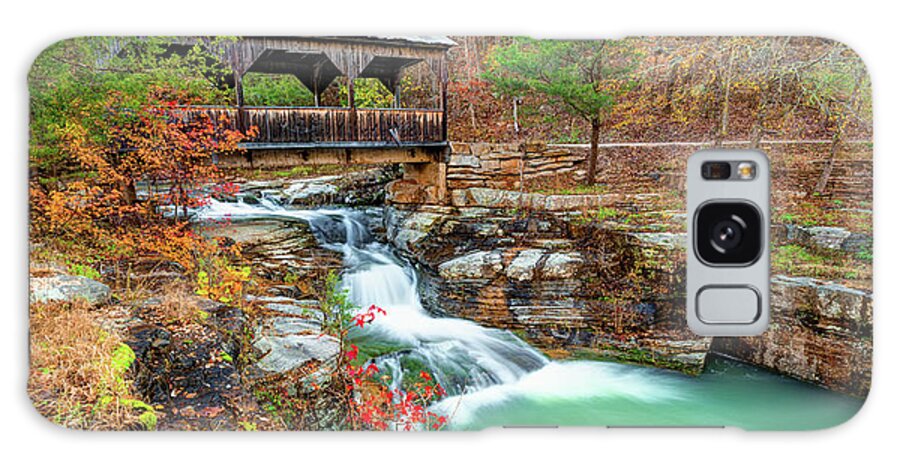 Ponca Bridge Falls Galaxy Case featuring the photograph Ponca Arkansas Covered Bridge Falls in Autumn Panorama by Gregory Ballos