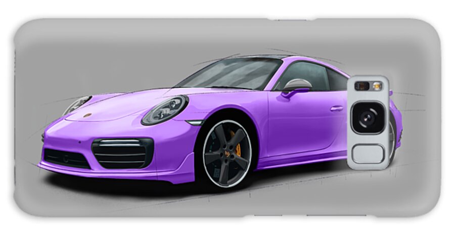 Hand Drawn Galaxy S8 Case featuring the digital art Porsche 911 Turbo S Sketch - Purple Edition by Moospeed Art