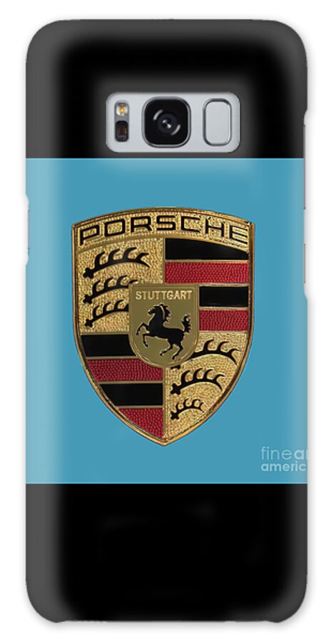 Porsche Galaxy Case featuring the photograph Porsche Emblem-Miami Blue by Scott Cameron