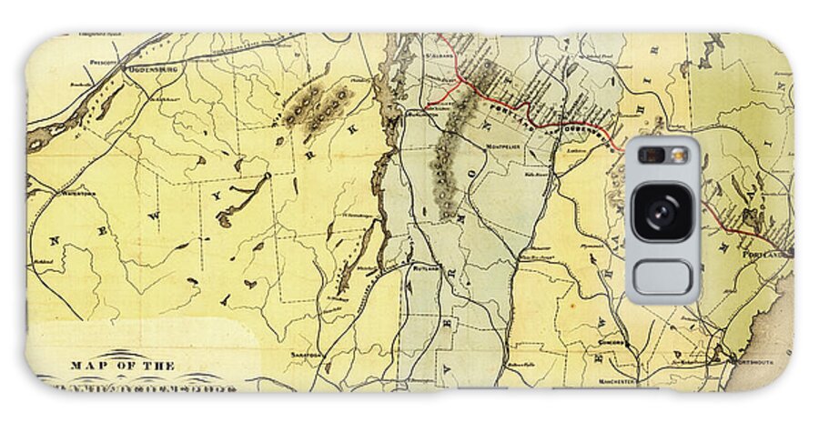 Rails Galaxy Case featuring the drawing Portland and Ogdensburg Rail Road 1850 by Vintage Railroad Maps