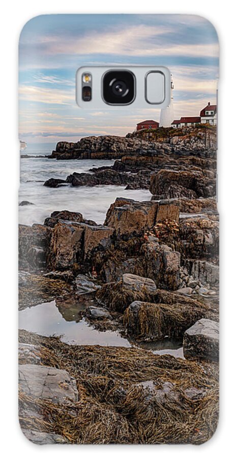 Portland Head Light Galaxy Case featuring the photograph Portland Head Light and Cruise Ship - Cape Elizabeth Maine by Gregory Ballos