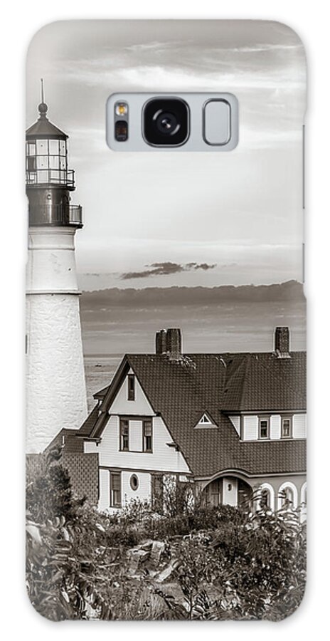 Portland Head Light Galaxy Case featuring the photograph Portland Head Light in Monochrome - Maine Lighthouse Photography by Gregory Ballos