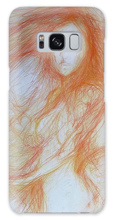 Hearts Woman Portrait Ginger Nude Galaxy Case featuring the drawing Portrait by Marat Essex