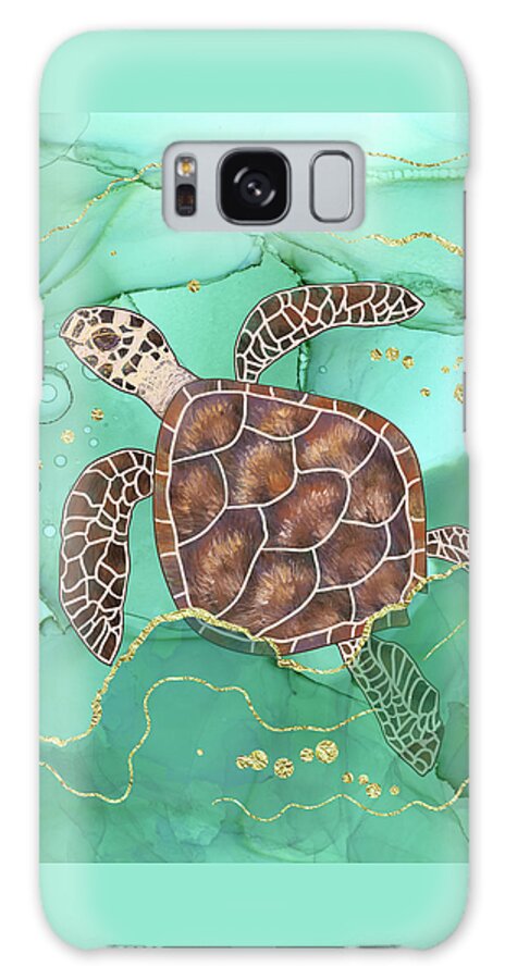 Hawksbill Turtle Galaxy Case featuring the digital art Precious Hawksbill Turtle Swimming in Emerald Water by Andreea Dumez