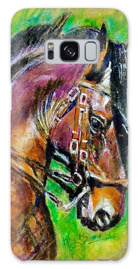 Horse Galaxy Case featuring the mixed media Proud stallion by Khalid Saeed