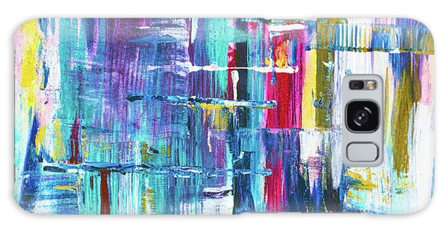 Square Galaxy Case featuring the painting Purple Blue Square Abstract by Joanne Herrmann