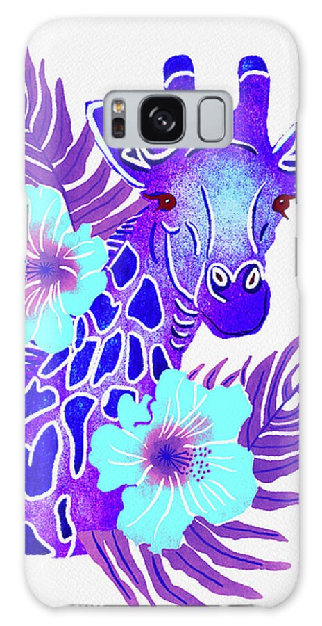 Purple Galaxy Case featuring the painting Purple Giraffe Tropical Jungle Safari by Christina Wedberg
