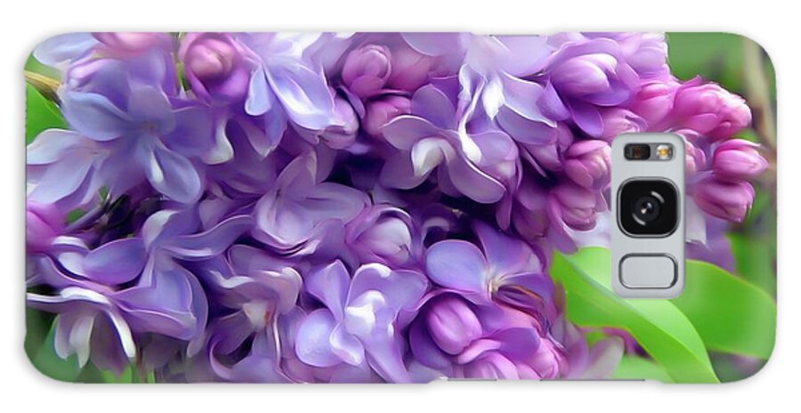 Purple Lilac Flowers Soft Romantic Skies Effect Galaxy Case featuring the photograph Purple Lilac Flowers Soft Romantic Skies Effect by Rose Santuci-Sofranko