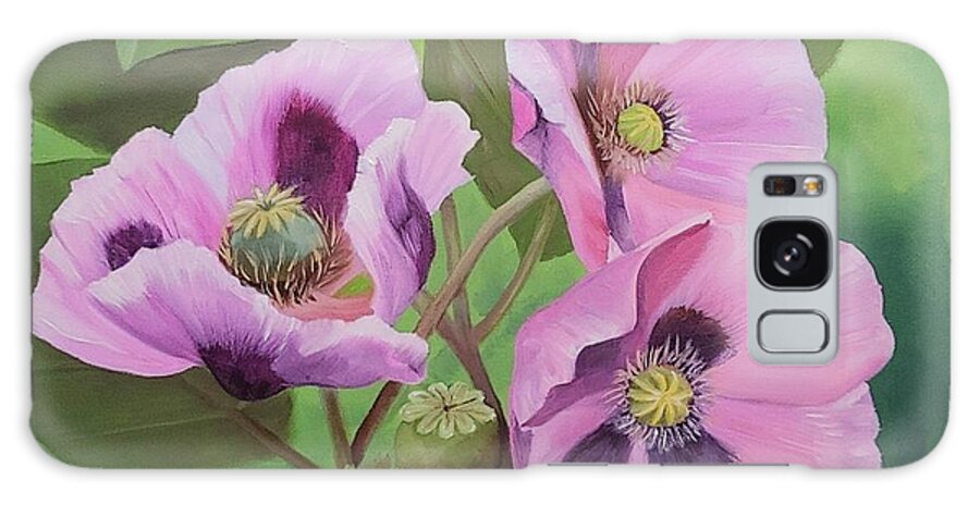 Poppy Flower Galaxy Case featuring the painting Purple Poppies by Connie Rish