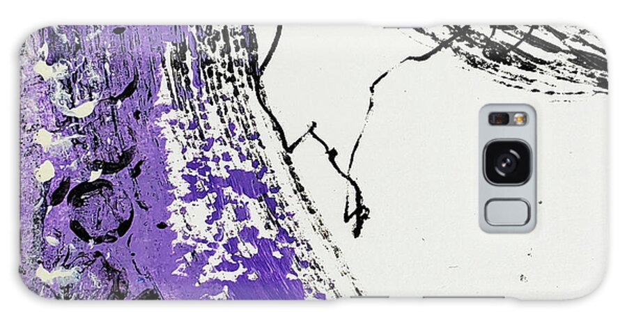Purple Rain Galaxy Case featuring the mixed media PURPLE RAIN II Abstract Collage in Purple Black White Words Number 7 by Lynnie Lang